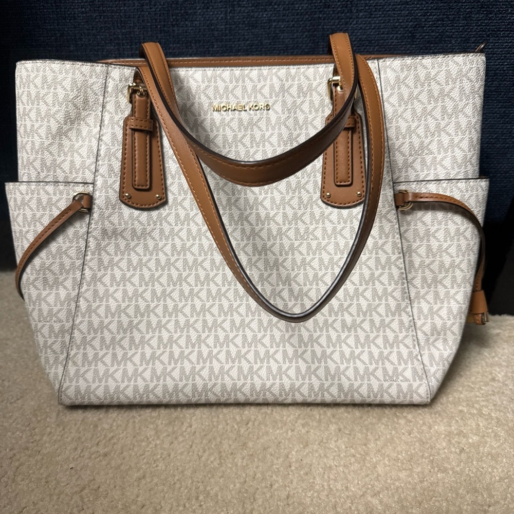 Michael Kors White and Brown Tote Bag